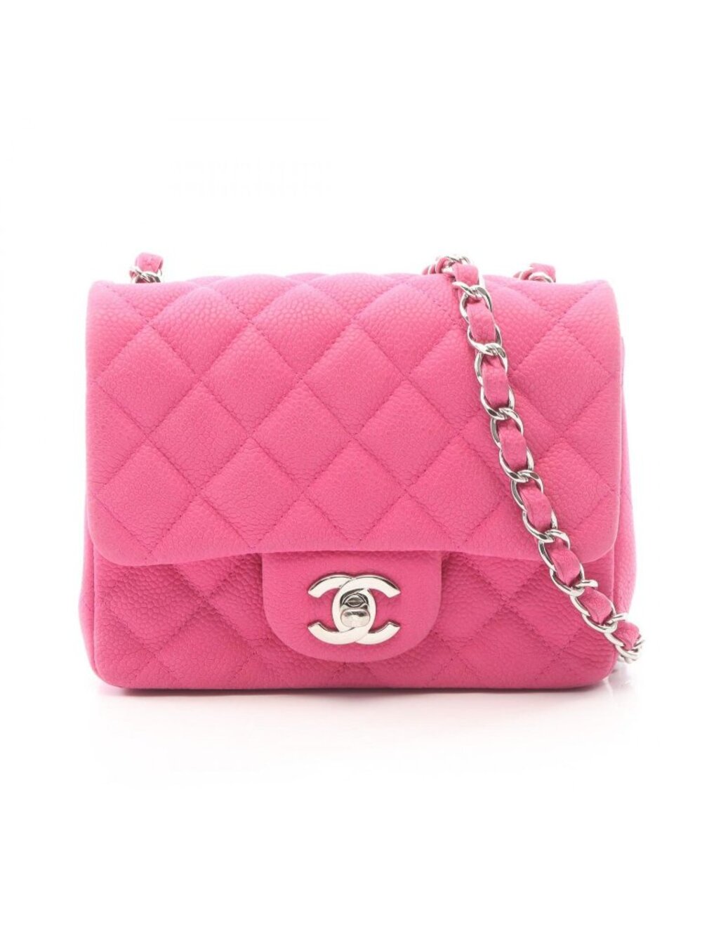 Chanel Shoulder Bag Mini Quilted Fuchsia Pink Caviar Leather Chain